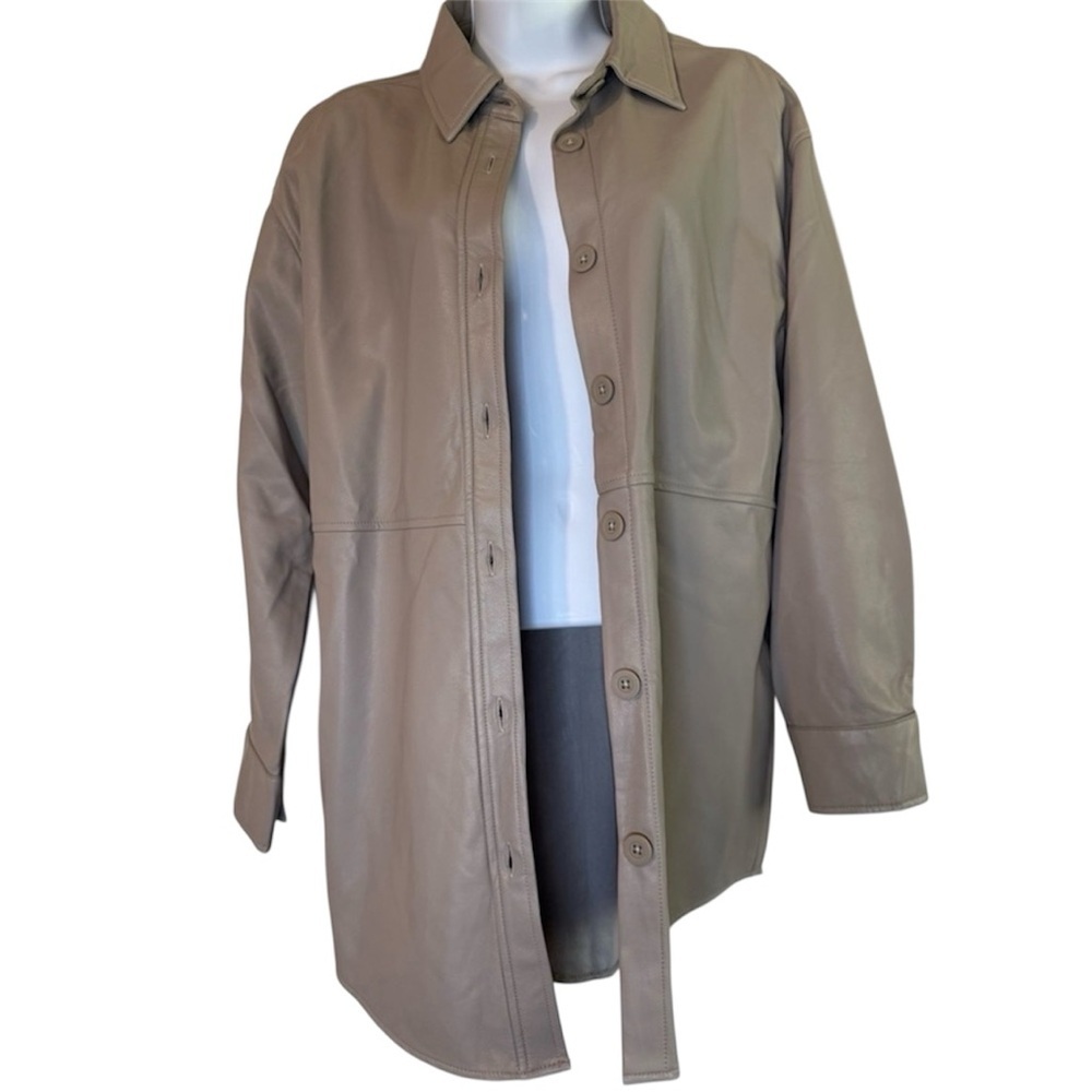 Dex “PU Jacket” Taupe Faux Leather Shacket New